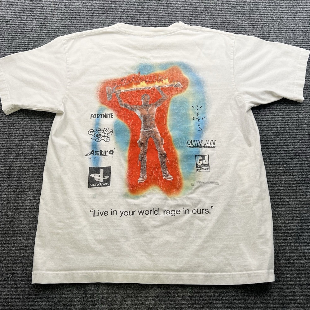 Travis Scott X Fortnite Rage Emote‎ CACTUS JACK White T-Shirt Men's Size Medium